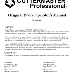 CUTTERMASTER CM-01, MG-30, HDT-30 Operators Manual